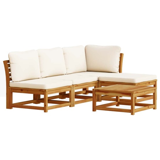 Salon de jardin avec coussins 5 pcs bois d'acacia solide