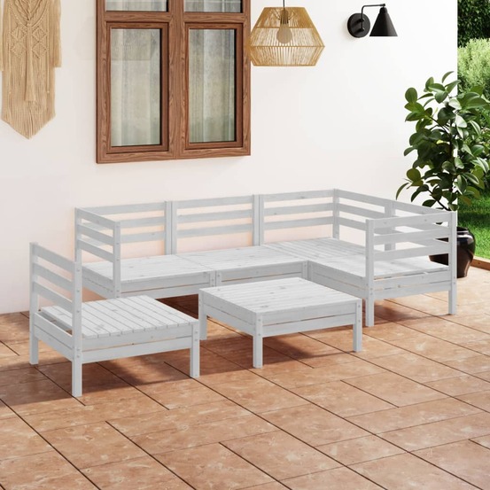 Salon de jardin 6 pcs bois de pin massif blanc