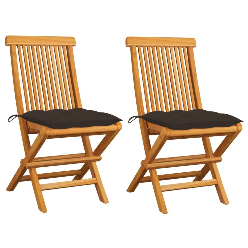 Chaises pliantes avec coussins taupe, 2 pièces, en bois de teck massif