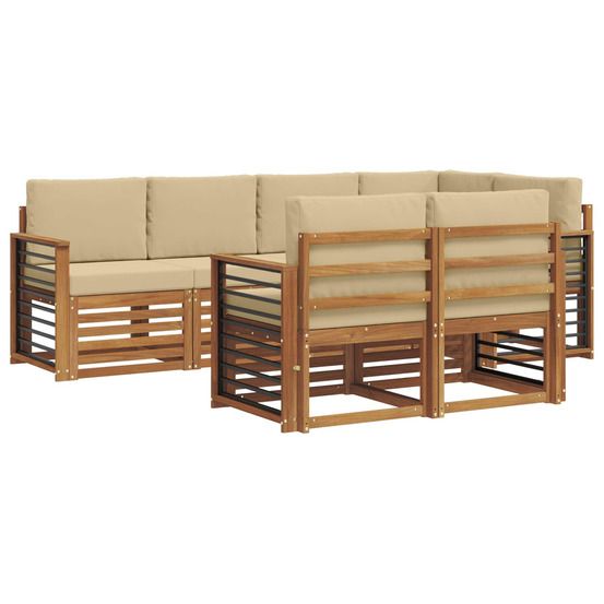 Ensemble de canapés d'extérieur 7 pc naturel et beige polyester