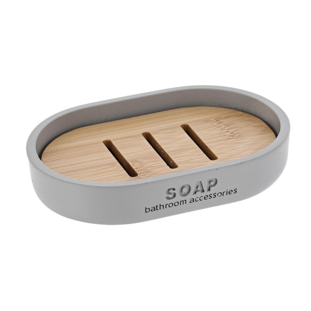 Porte savon polyresine - gris clair/bambou