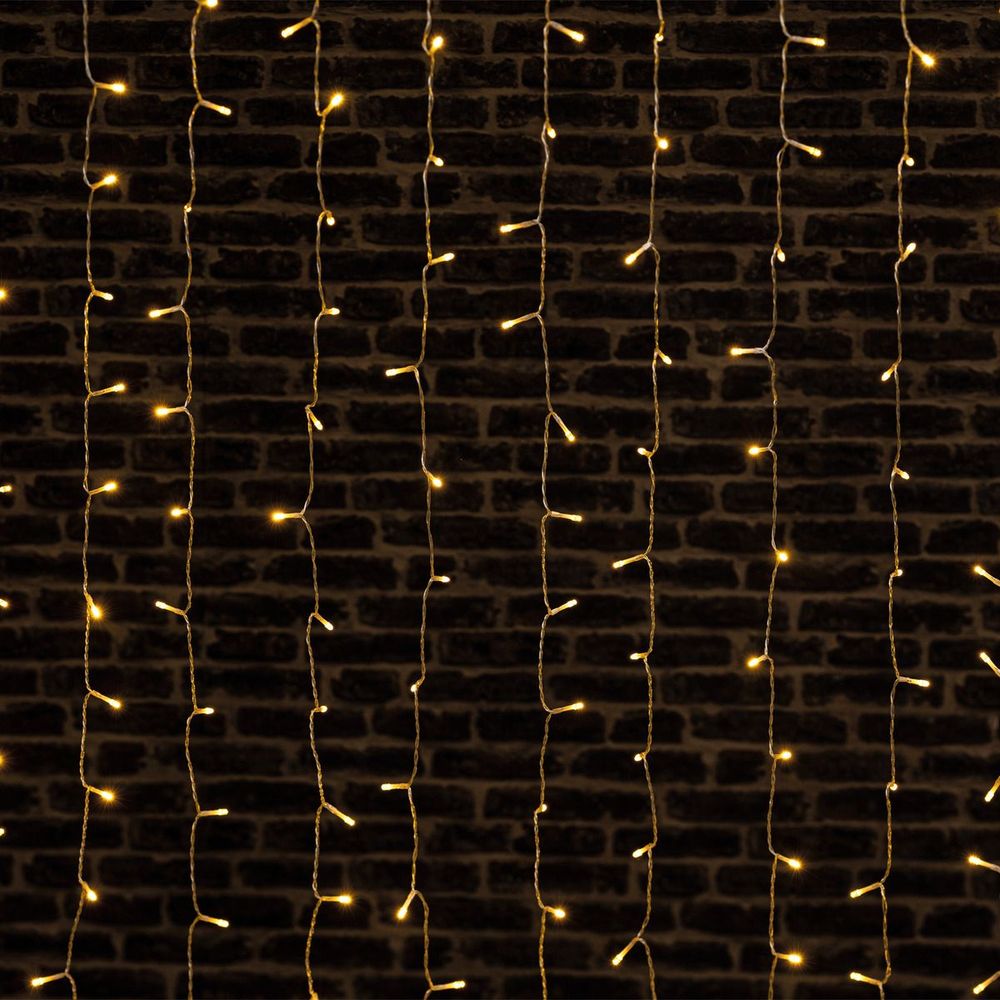 Rideau lumineux l 0.9 m 200 led blanc chaud 10 tombées 8 jeux de lumière