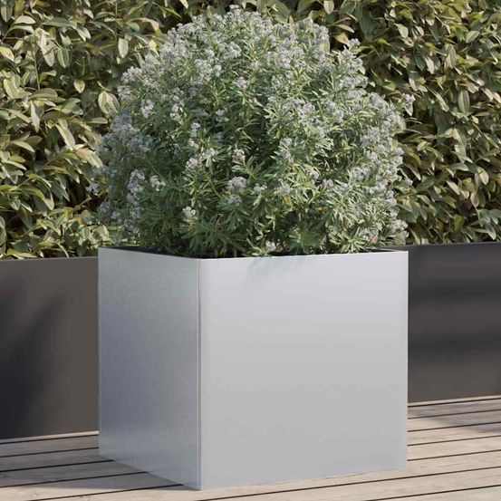 Jardinière cubique design en acier galvanisé anti-rouille entretien facile pour extérieur argenté 49x47x46cm