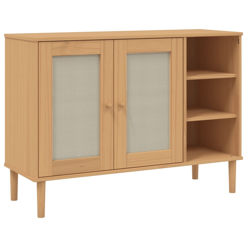 Buffet bahut commode armoire meuble de rangement organisateur cuisine salle de séjour salon aspect rotin 112 x 40 x 80cm bois