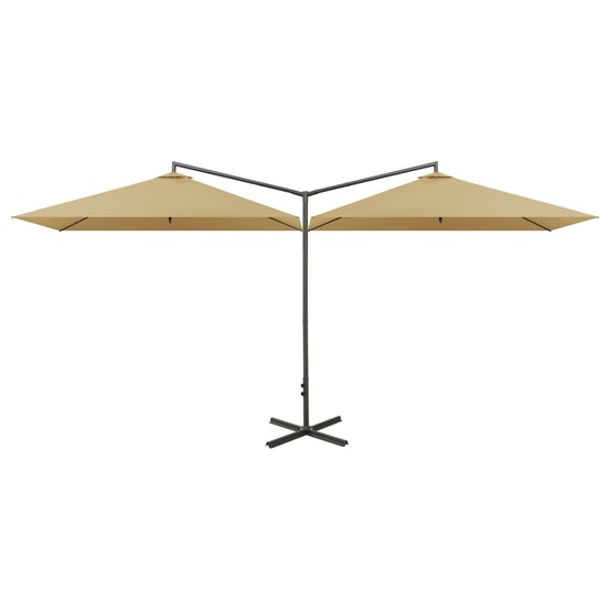 Parasol double avec mât en acier taupe 600 x 300 cm