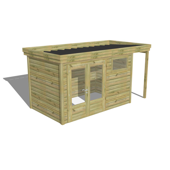 Abri de jardin bois pin traité autoclave 27mm - 4,44x2,14m / 10m2 - bac acier - abri français