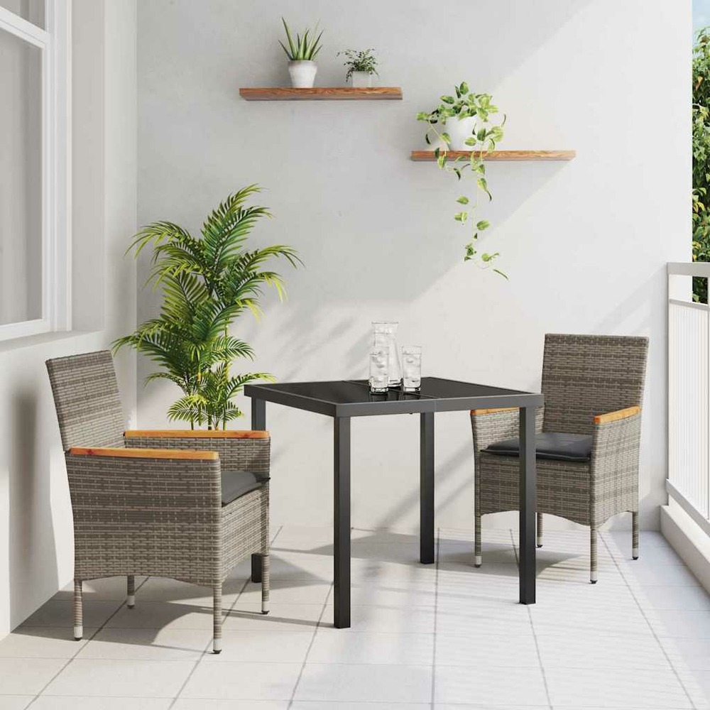 Ensemble de salle à manger pour jardin 3 pcs gris polyrotin