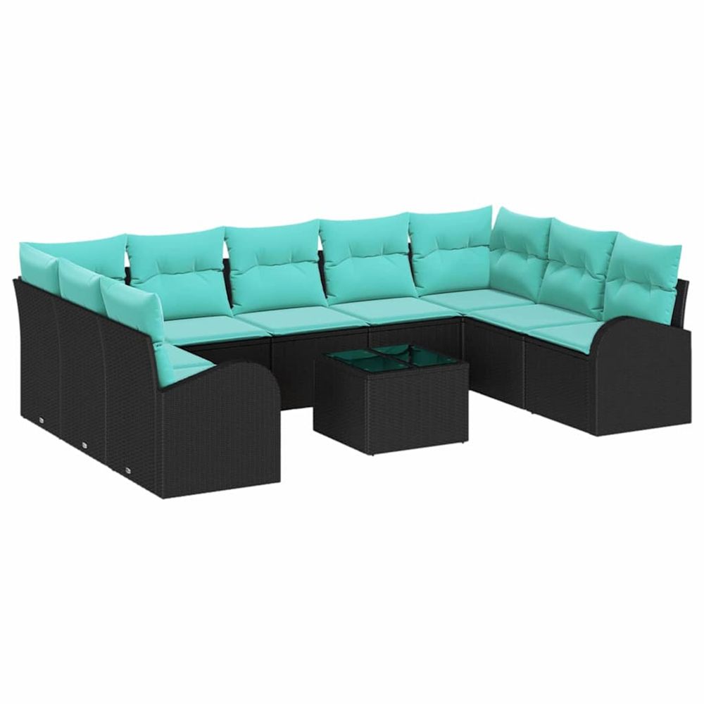 Ensemble de canapé de jardin 10 pc noir et turquoise polyrotin