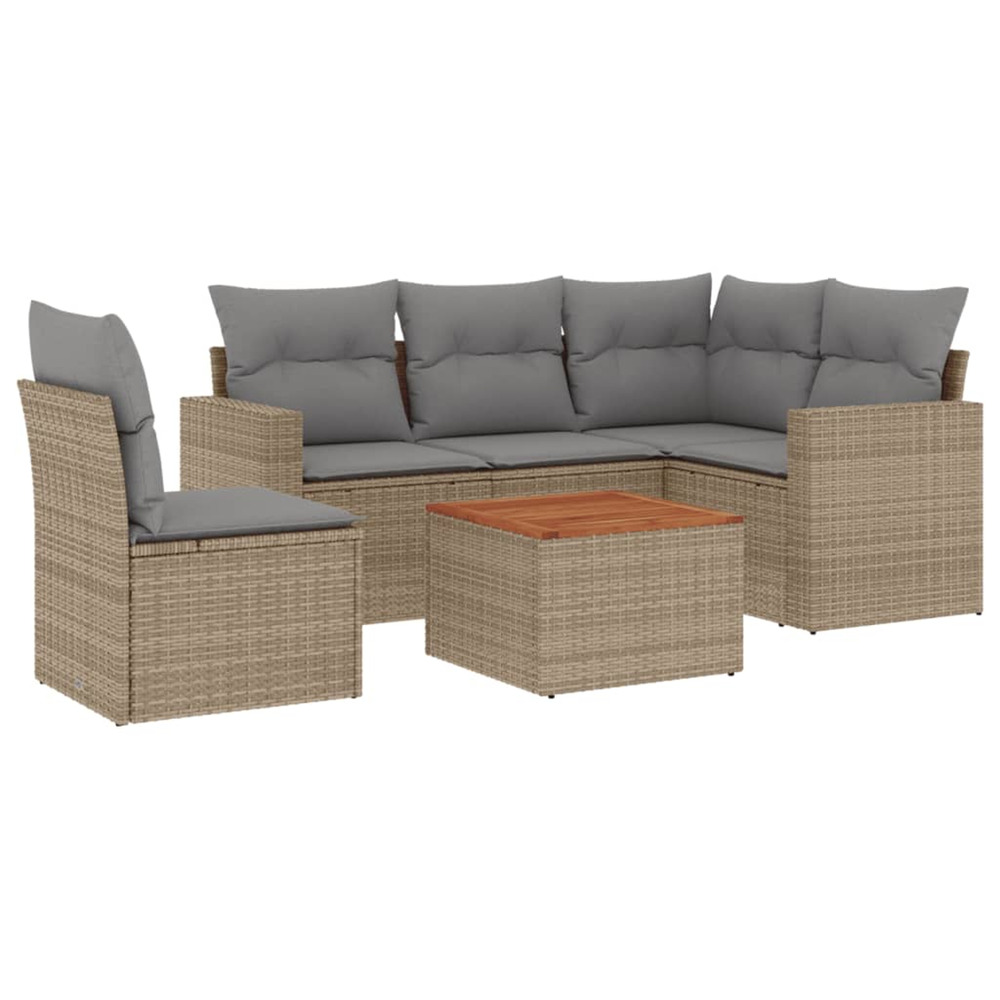 Salon de jardin avec coussins 6 pcs beige résine tressée