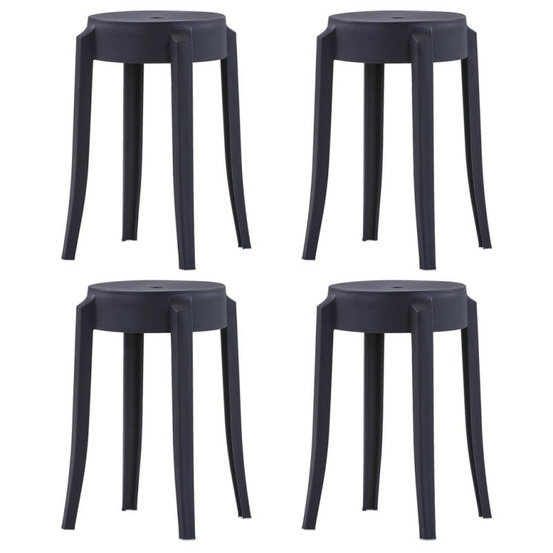 4 pcs Tabourets empilables Noir Plastique