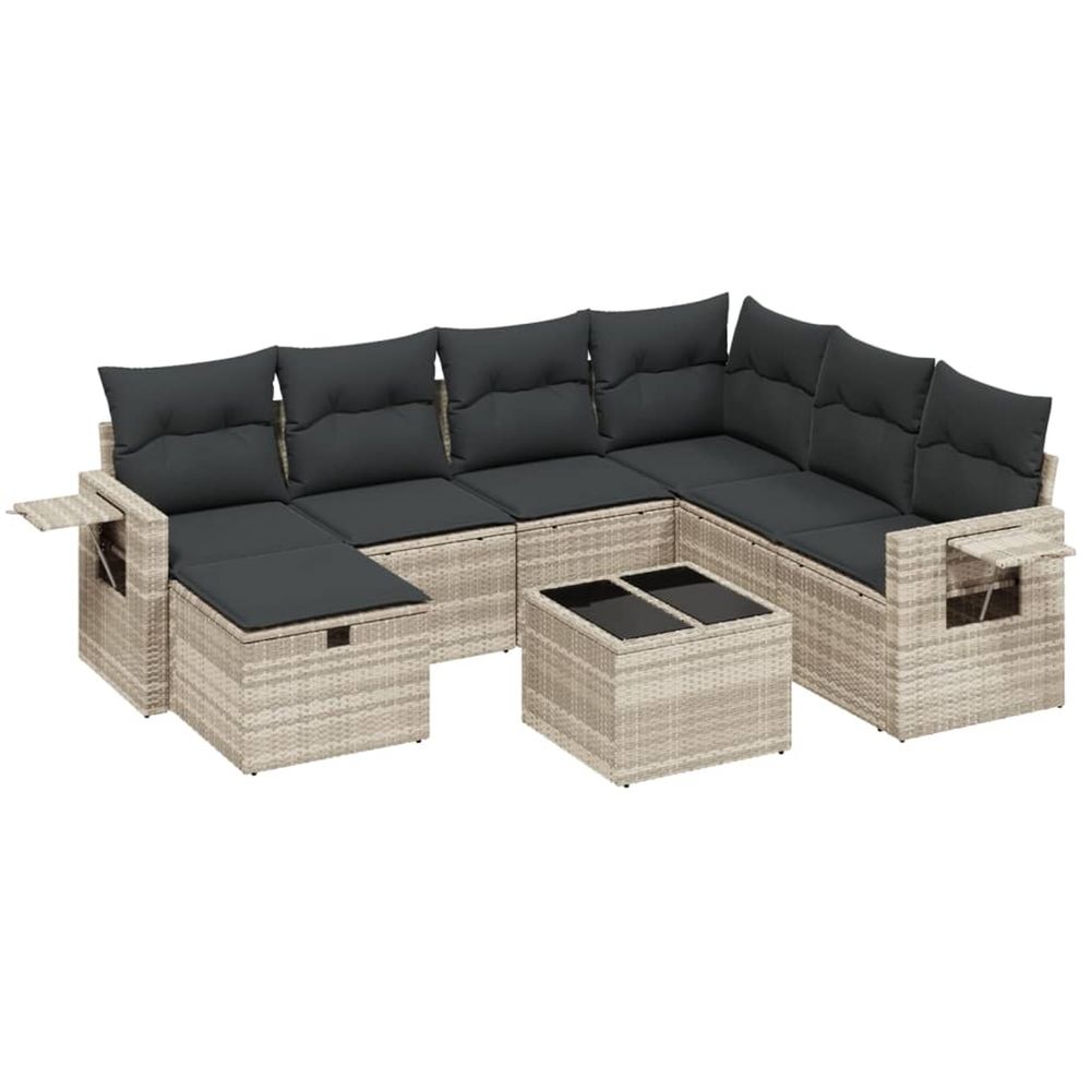 Salon de jardin 8 pcs avec coussins gris clair résine tressée