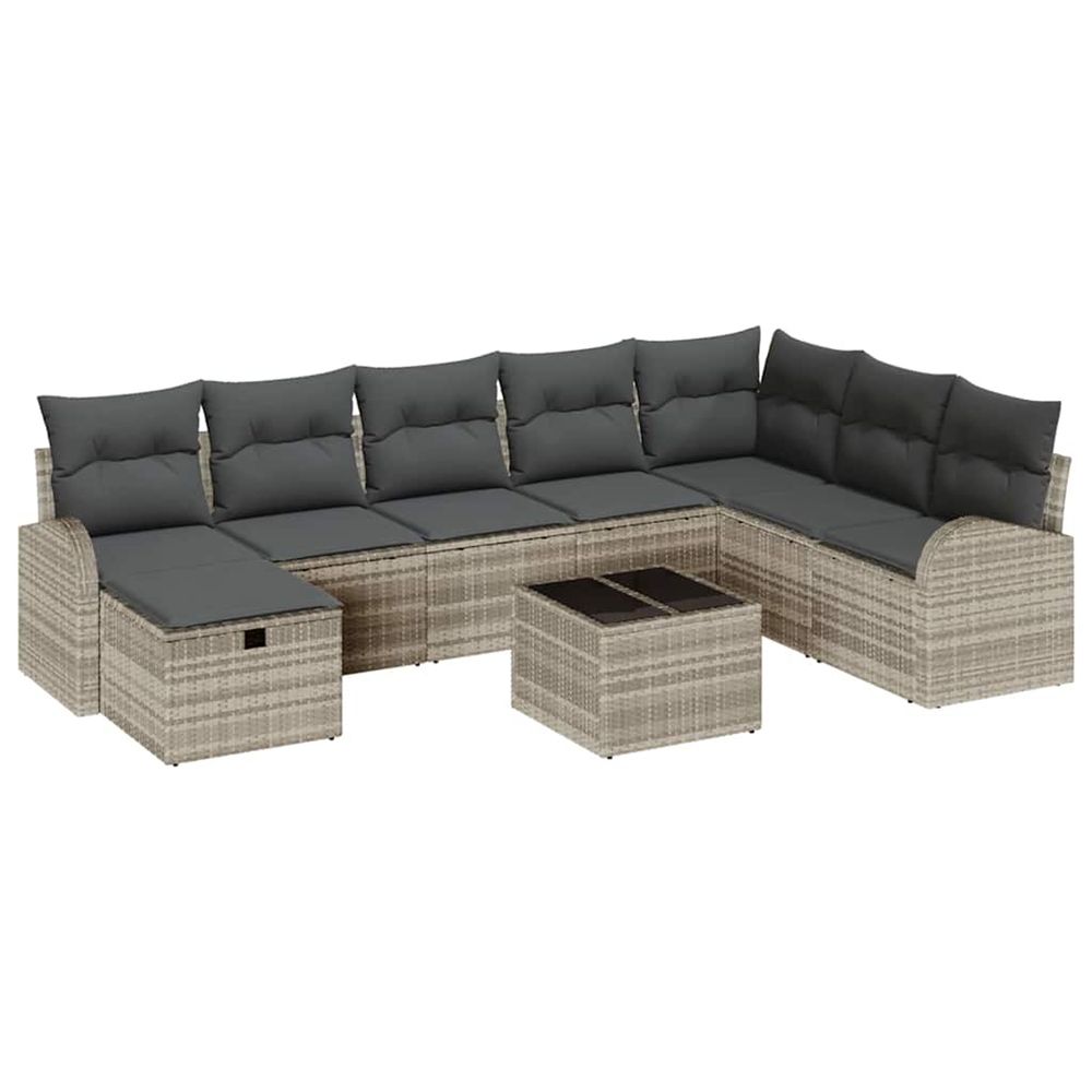 Ensemble de canapé de jardin 9 pc gris clair polyrotin