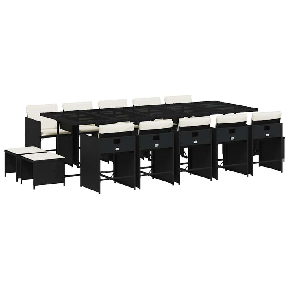 Ensemble à manger de jardin 15 pcs coussins noir résine tressée