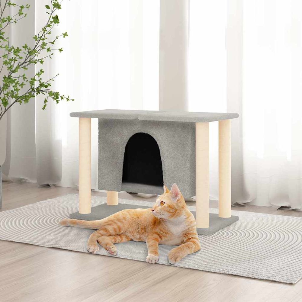 Arbre à chat compact avec niche et griffoirs en sisal gris clair 50 cm