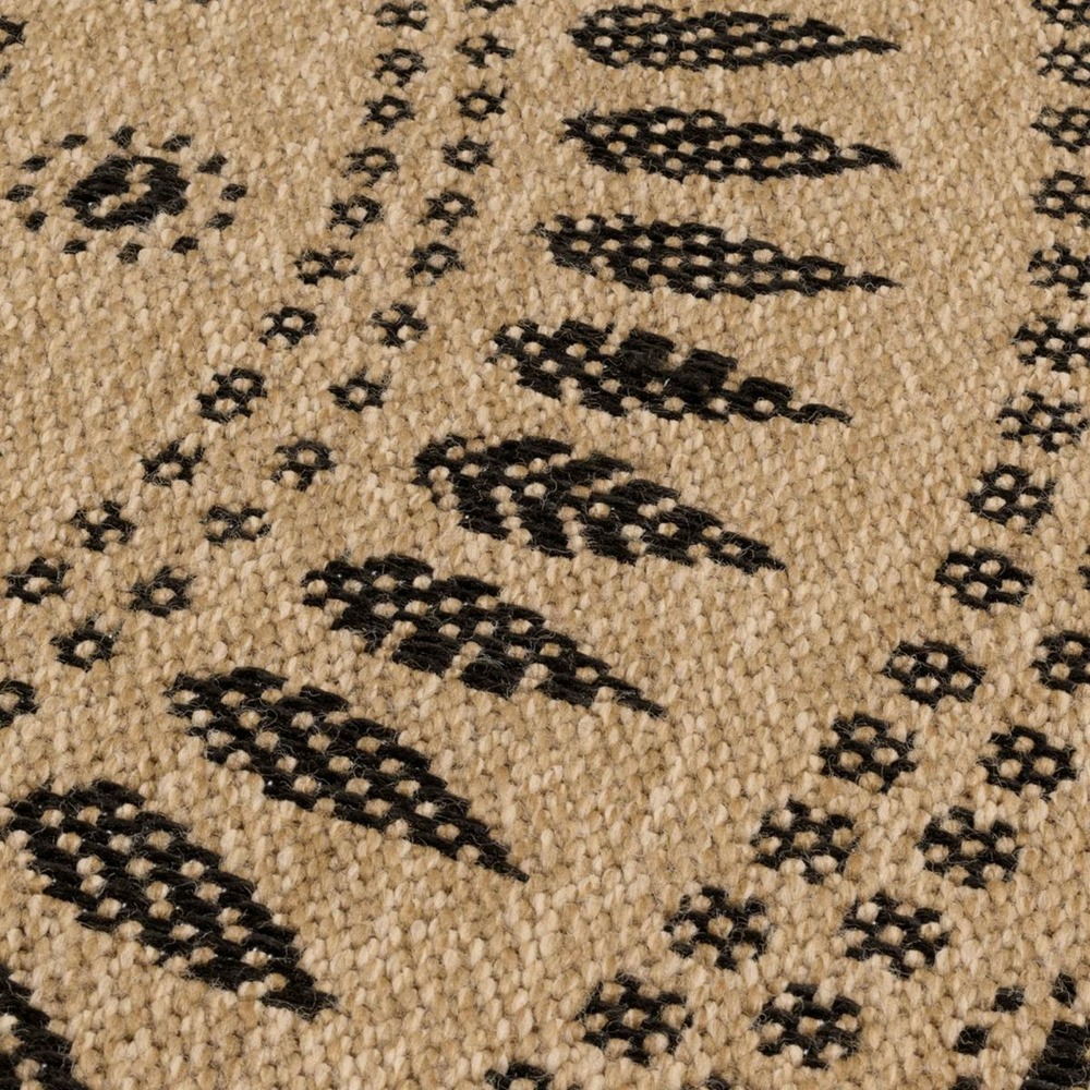 Tapis rond d'extérieur ø160cm tissé kilim beige et noir jute art 6