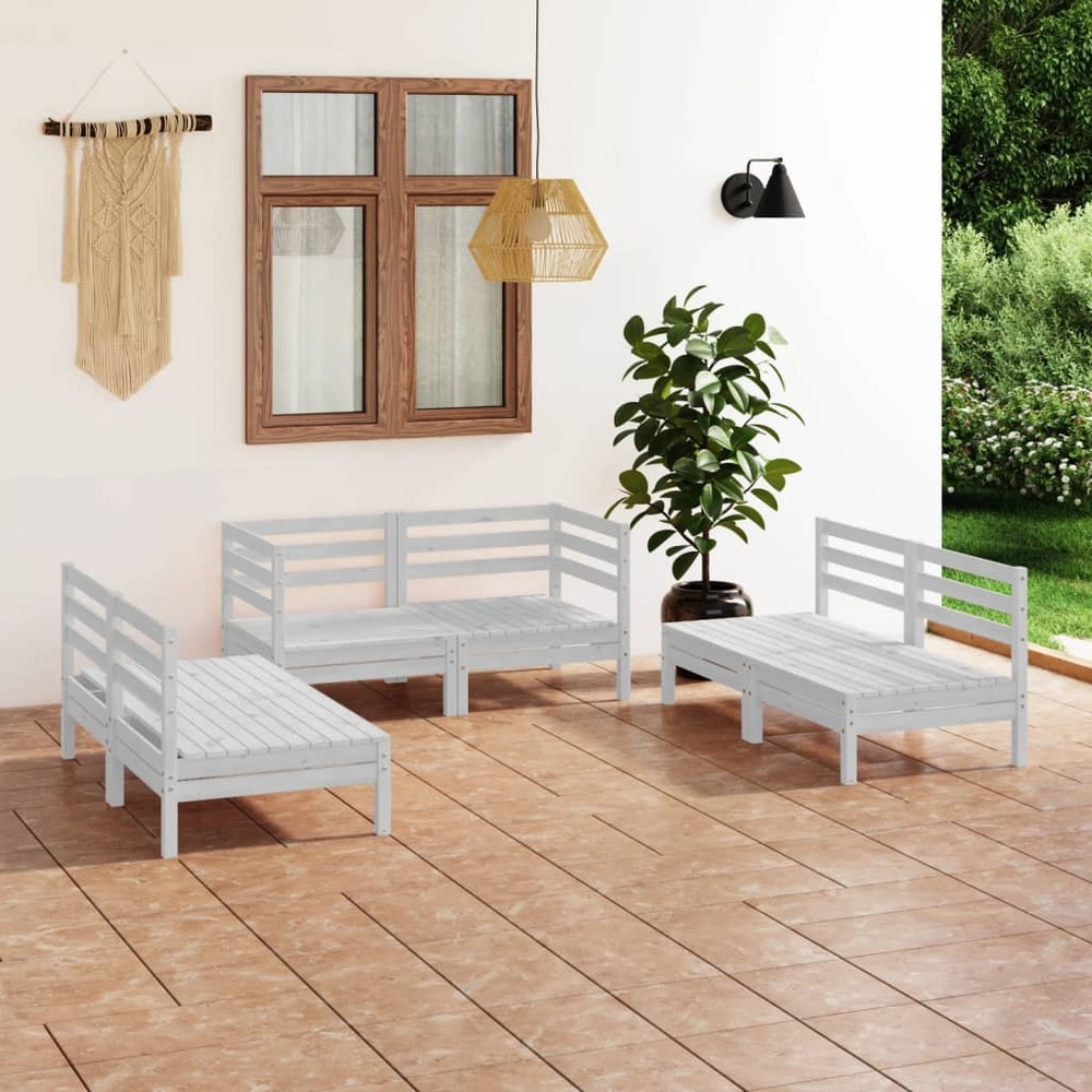 Salon de jardin 6 pcs blanc bois de pin massif