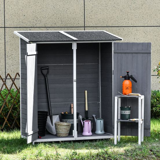 Armoire de jardin bois sapin extérieur rangement outils gris blanc 139x75x160cm - comfortxl outdoor living