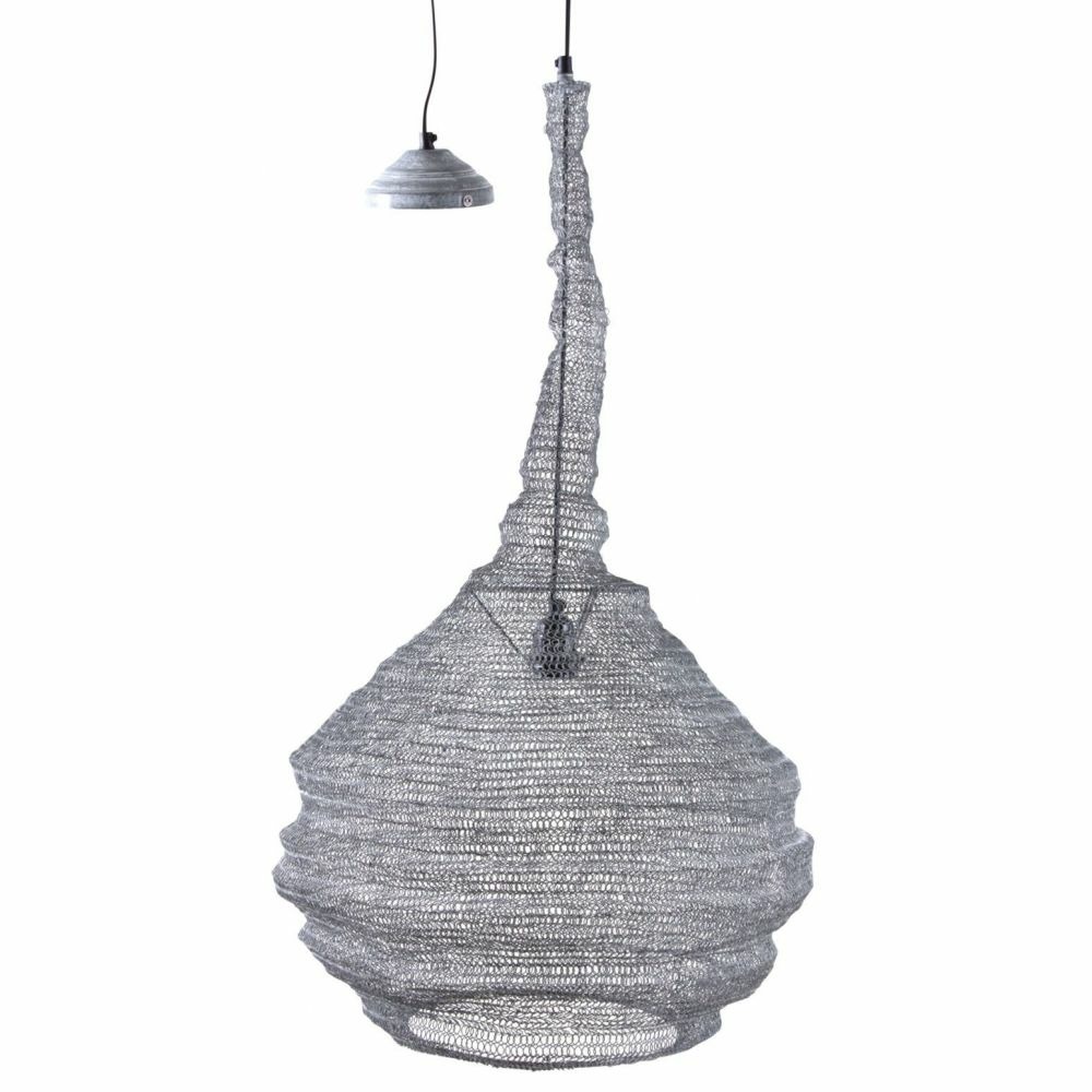 Lampe suspension métal gris blanchi filet de pêche diamètre 47cm