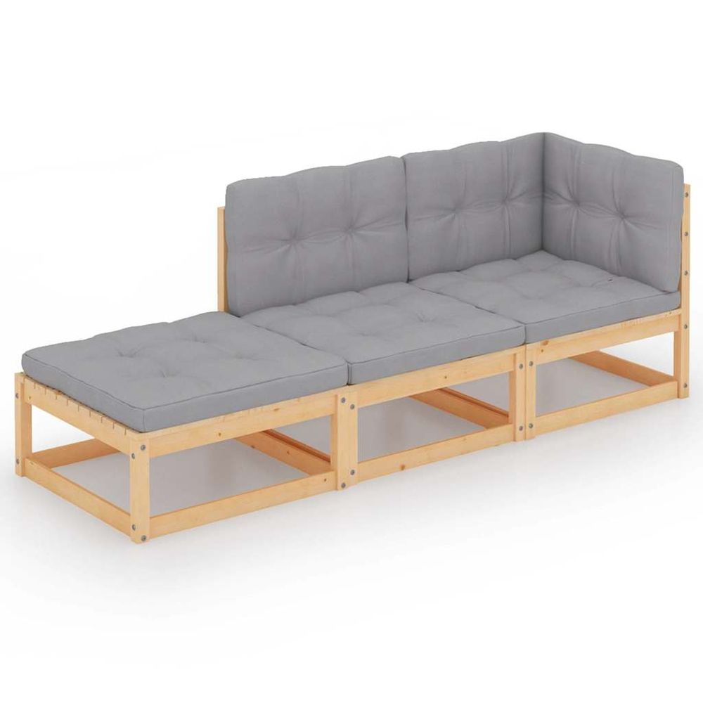 Salon de jardin 3 pcs avec coussins bois de pin massif