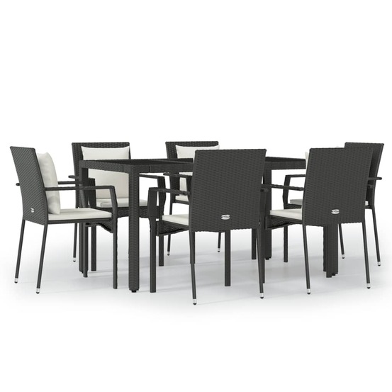 Ensemble à manger de jardin coussins 7pcs noir résine tressée