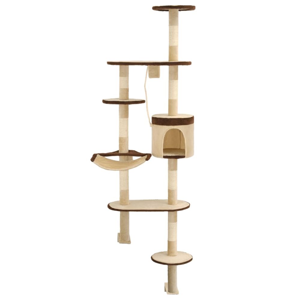 Arbre à chat en sisal montage mural 194 cm beige et marron