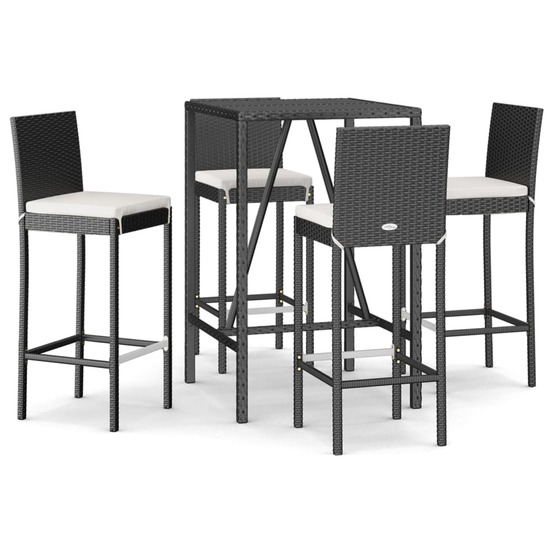 Ensemble de bar de jardin 5 pcs avec coussins noir poly rotin