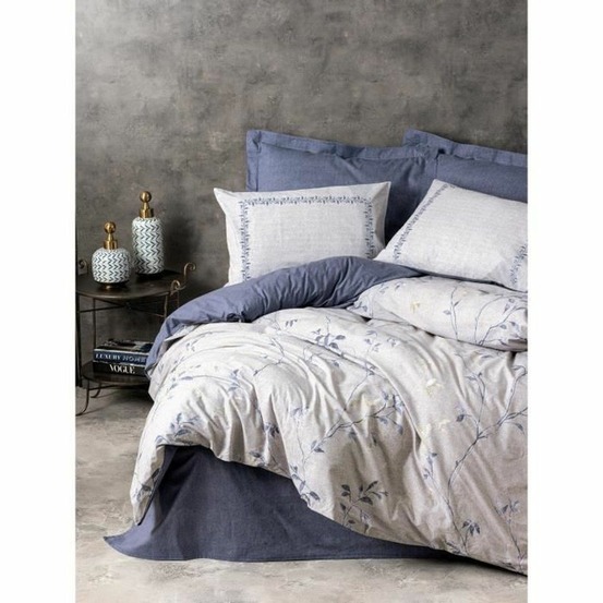 Parure de lit - housse de couette 220 x 240 + 2 taies d'oreiller 60 x 60 coton renforcé - bleu