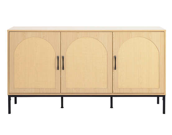 Nagato - buffet bas - cannage et effet bois - 3 portes - 150 cm