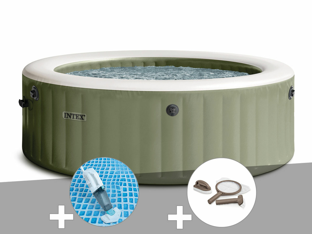Kit spa gonflable purespa olive rond bulles 8 places + aspirateur + kit d'entre