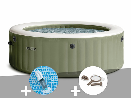 Kit spa gonflable purespa olive rond bulles 8 places + aspirateur + kit d'entre