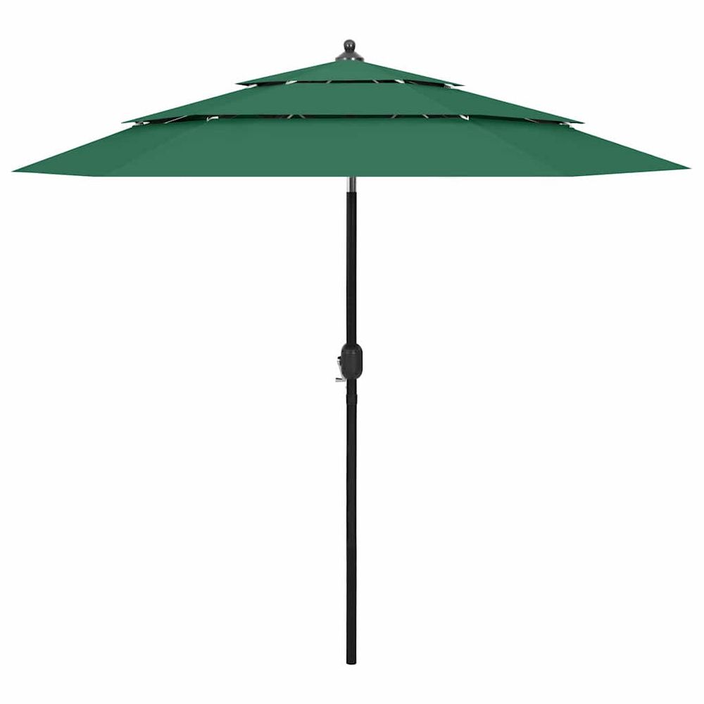 Parasol de jardin à 3 niveaux avec mât en aluminium vert 2,5 m