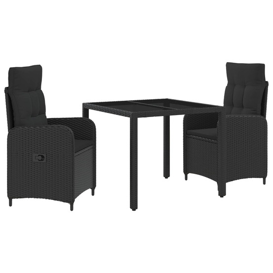 Ensemble de repas extérieur 3 pcs noir 90 x 90 x 75 cm