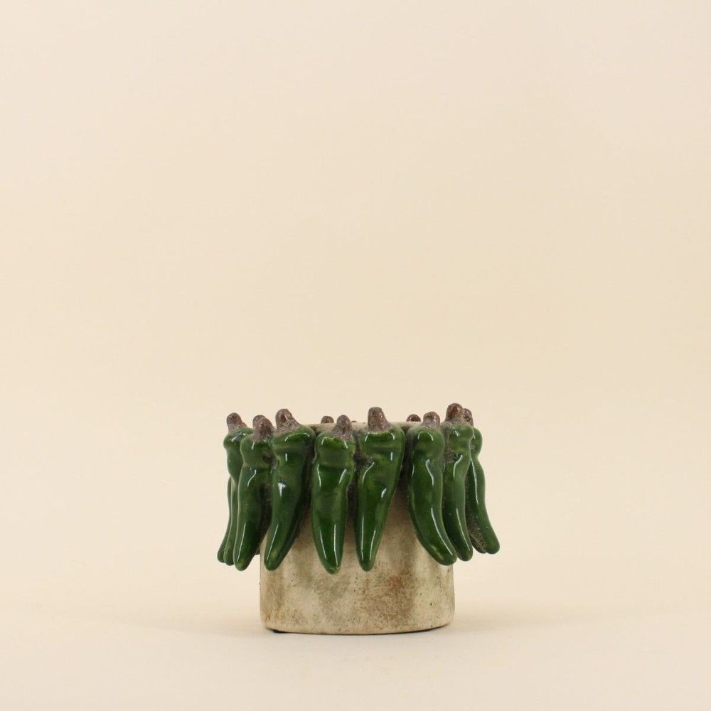 Cache pot en céramique piments relief, h13cm
