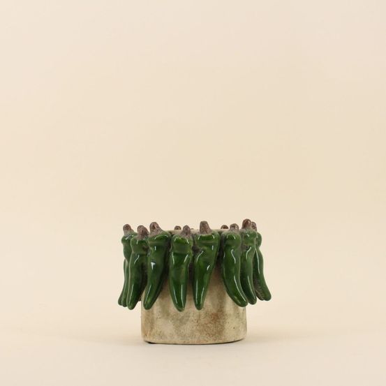 Cache pot en céramique piments relief, h13cm