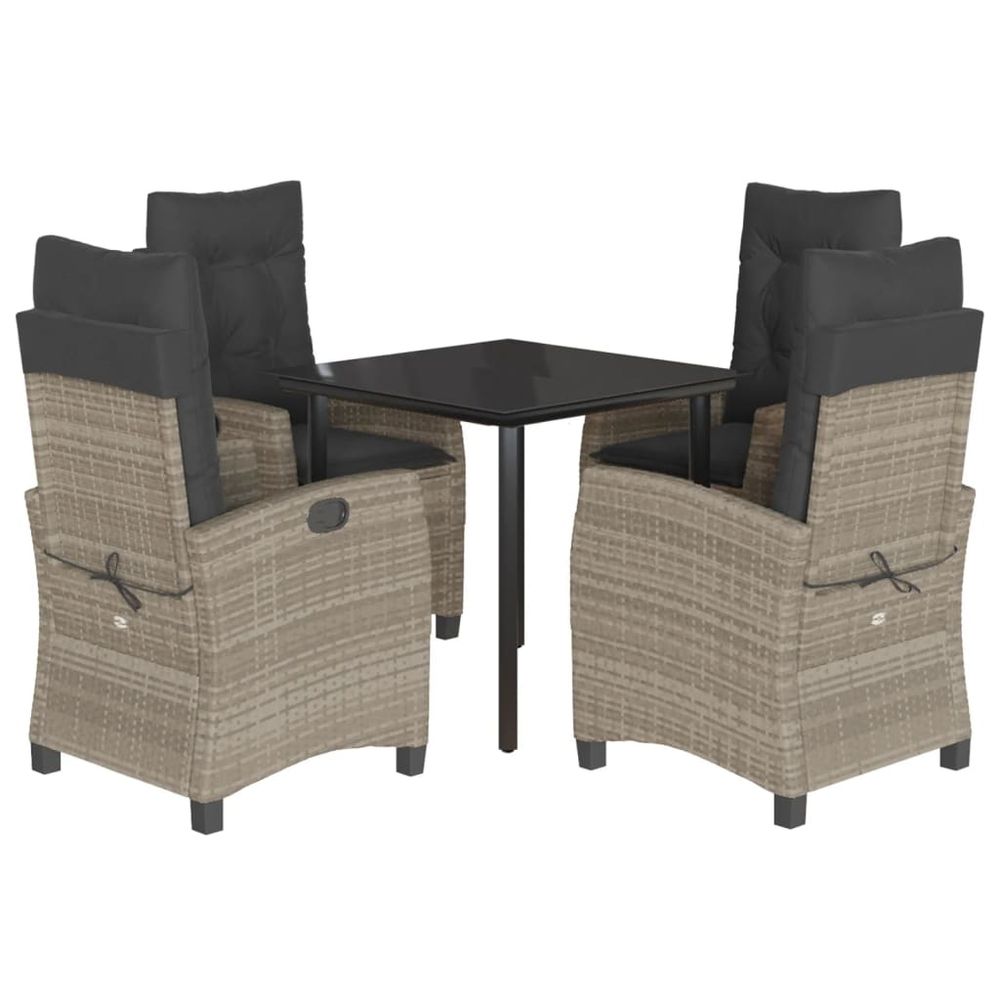 Ensemble à manger de jardin et coussins 5 pcs gris clair rotin