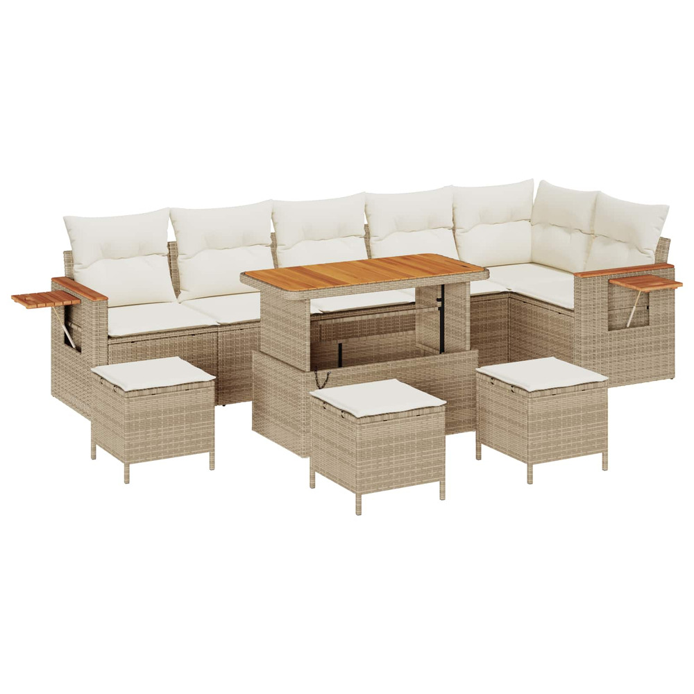 Ensemble de canapé de jardin 10 pcs beige polyrotin