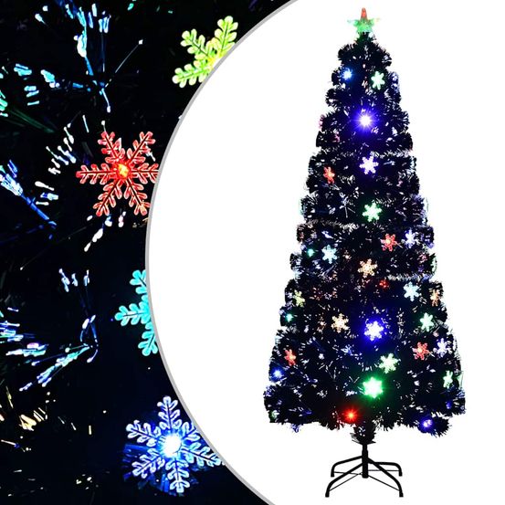 Sapin de noël lumineux fibre optique et flocons led pour salon noir 180 cm