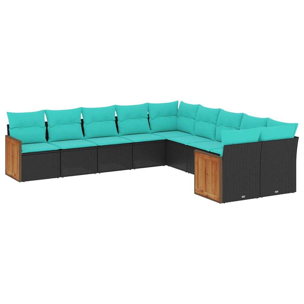 Salon de jardin 10 pcs avec coussins noir résine tressée