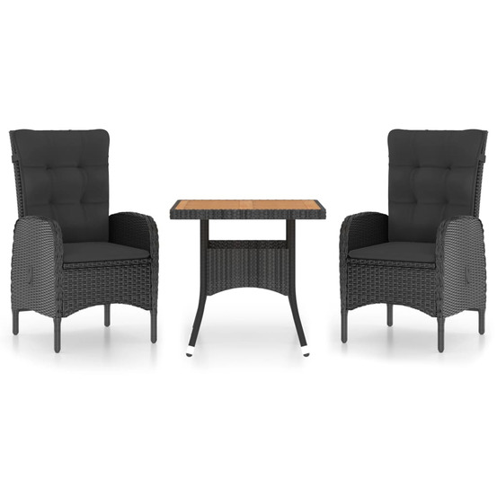 Ensemble à dîner de jardin 3 pcs résine tressée et acacia noir