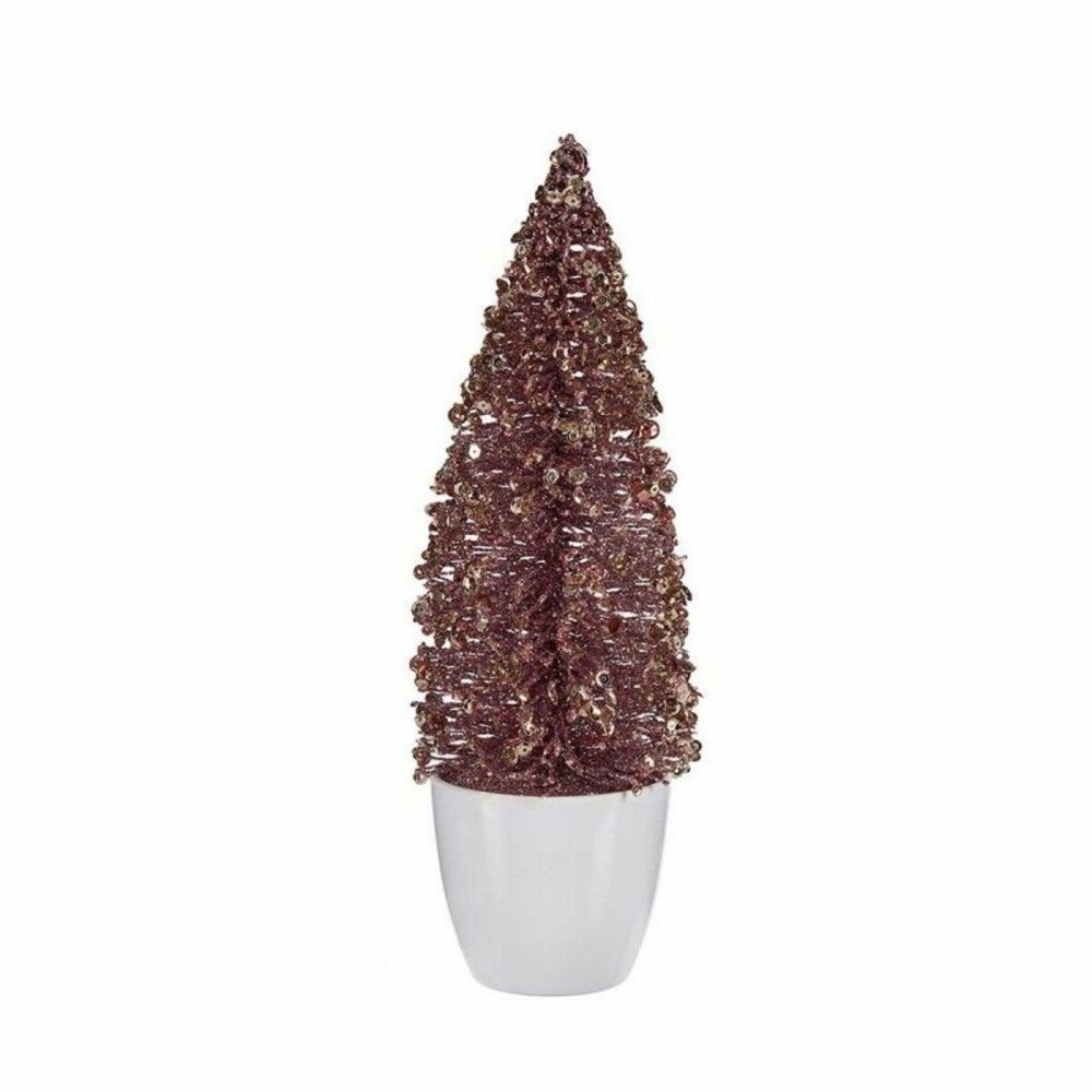 Sapin de noël petit rose doré plastique 9 x 28 x 9 cm