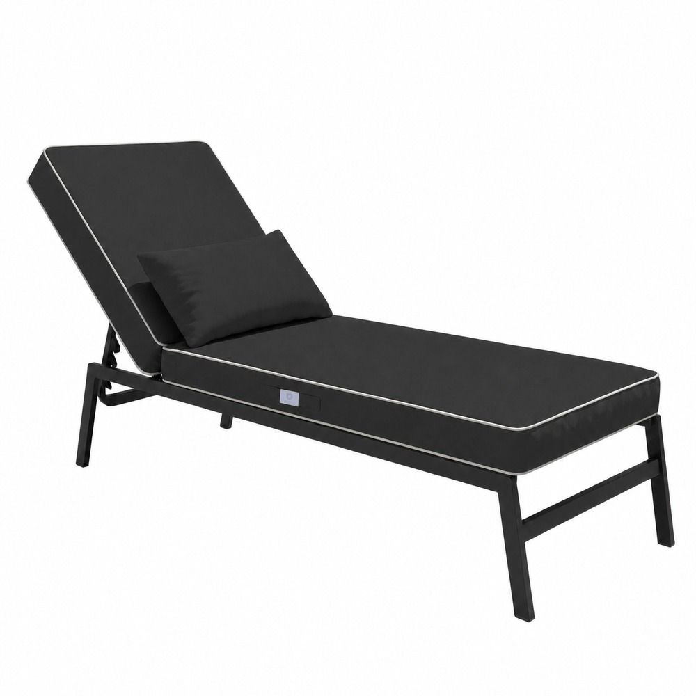 Matelas transat premium 190x60 gris foncé - épais 10cm & têtière (déhoussable)