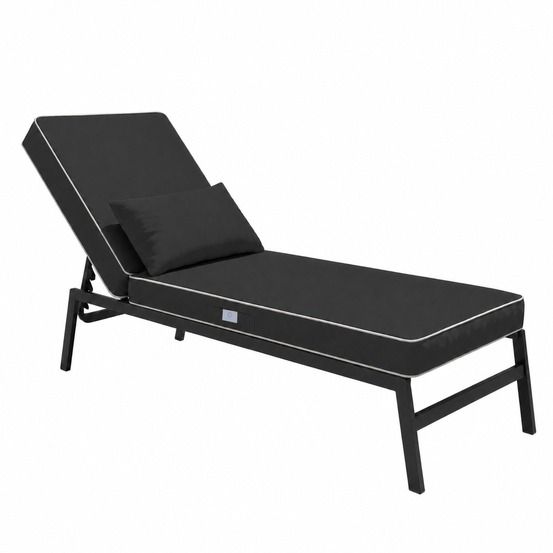 Matelas transat premium 190x60 gris foncé - épais 10cm & têtière (déhoussable)