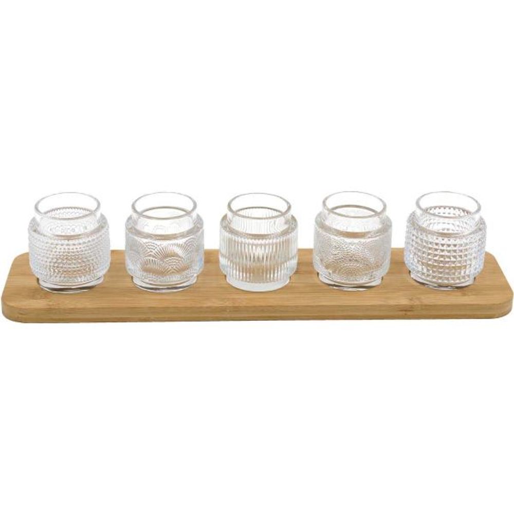Bougeoirs en verre avec support en bambou
