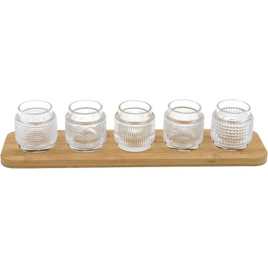 Bougeoirs en verre avec support en bambou
