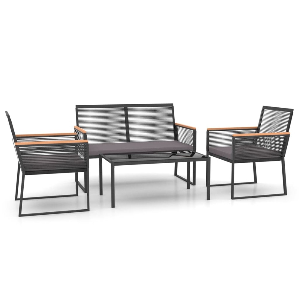 Salon de jardin 4 pcs avec coussins noir acier