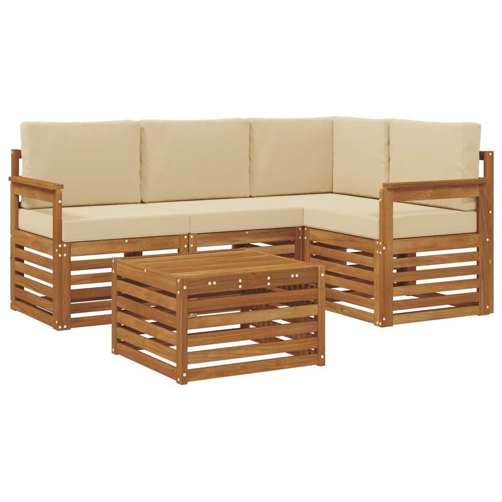 Ensemble de canapés d'extérieur 5 pc naturel et beige polyester