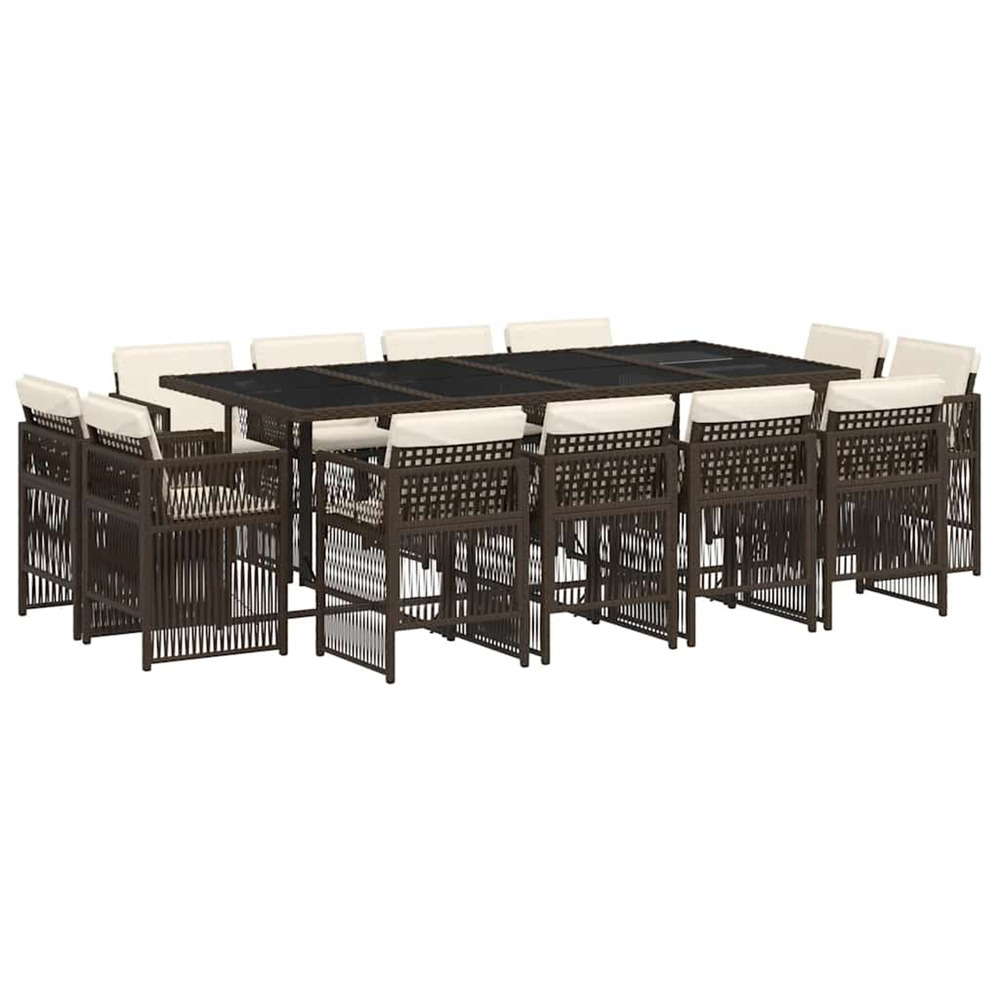 Ensemble à manger de jardin avec coussins 13 pcs marron rotin