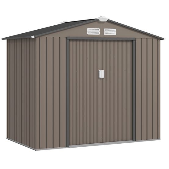 Abri de jardin tôle acier aménagement extérieur stockage outils 213x130cm marron - comfortxl outdoor living