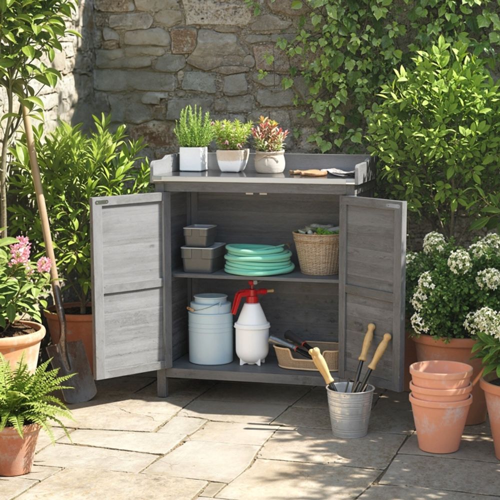 Table de rempotage armoire de jardin bois extérieur rangement outils 83x40x92cm gris - comfortxl outdoor living