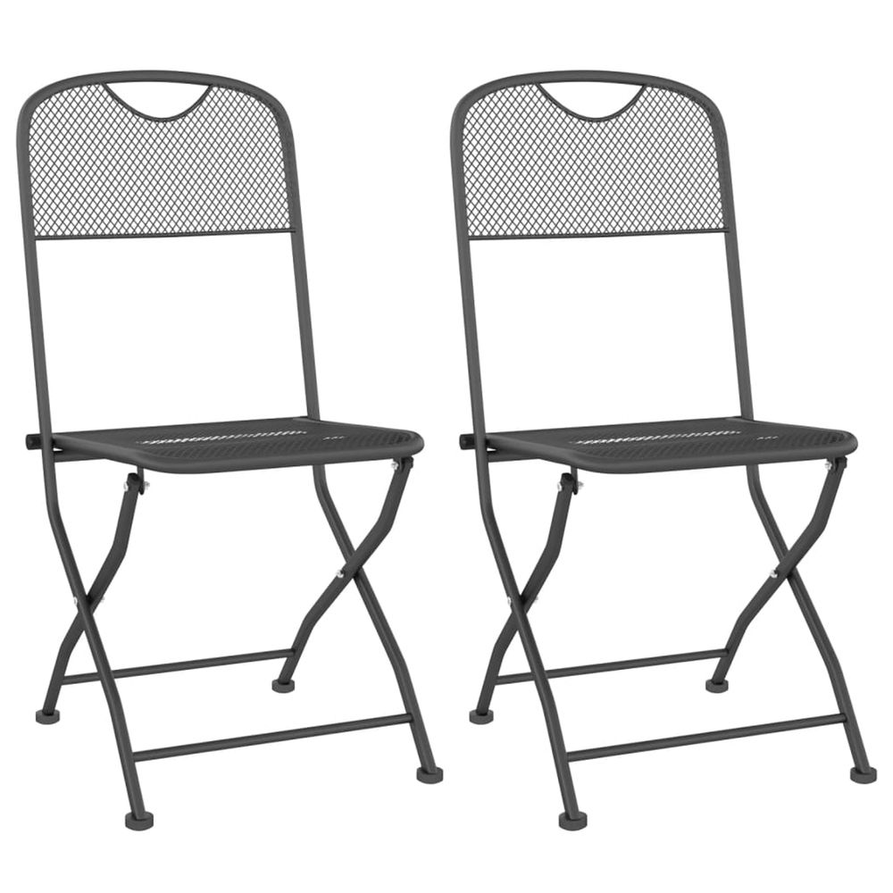 Chaises pliantes, lot de 2, en maille métallique déployée anthracite